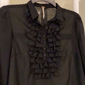 Free People ruffle neck black blouse